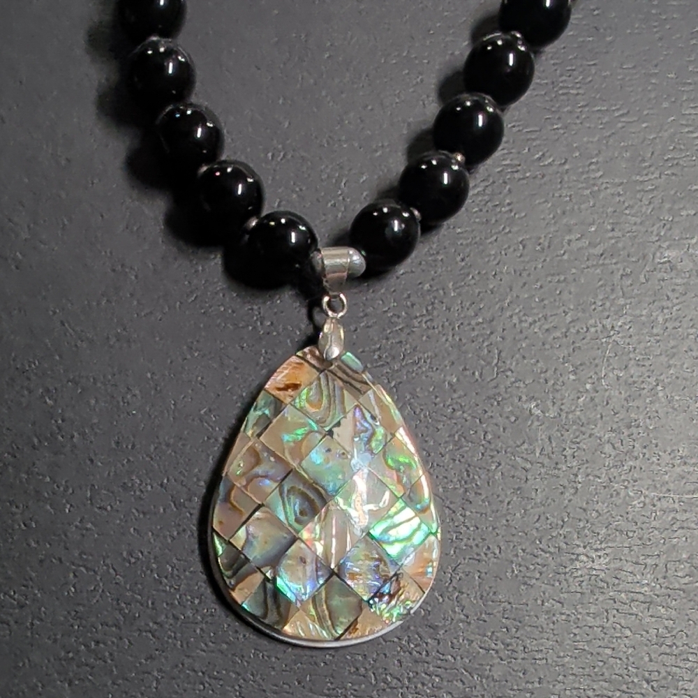 Handmade Black and Abalone Shell Necklace